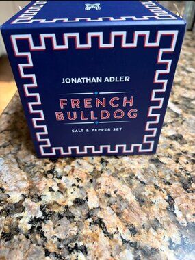 Jonathan Adler French Bulldog Salt & Pepper Shaker &  Porcelain Ornament NEW